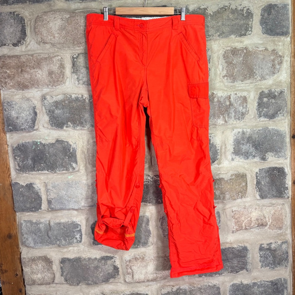 Lands End Womens Orange Roll Tab Cargo Pants Straight Leg Size 16 Gorpcore